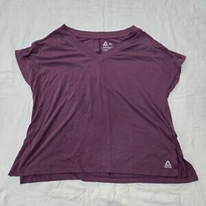 Reebok Purple Short Sleeve V-neck Stretch Relaxed Fit T-shirt Top